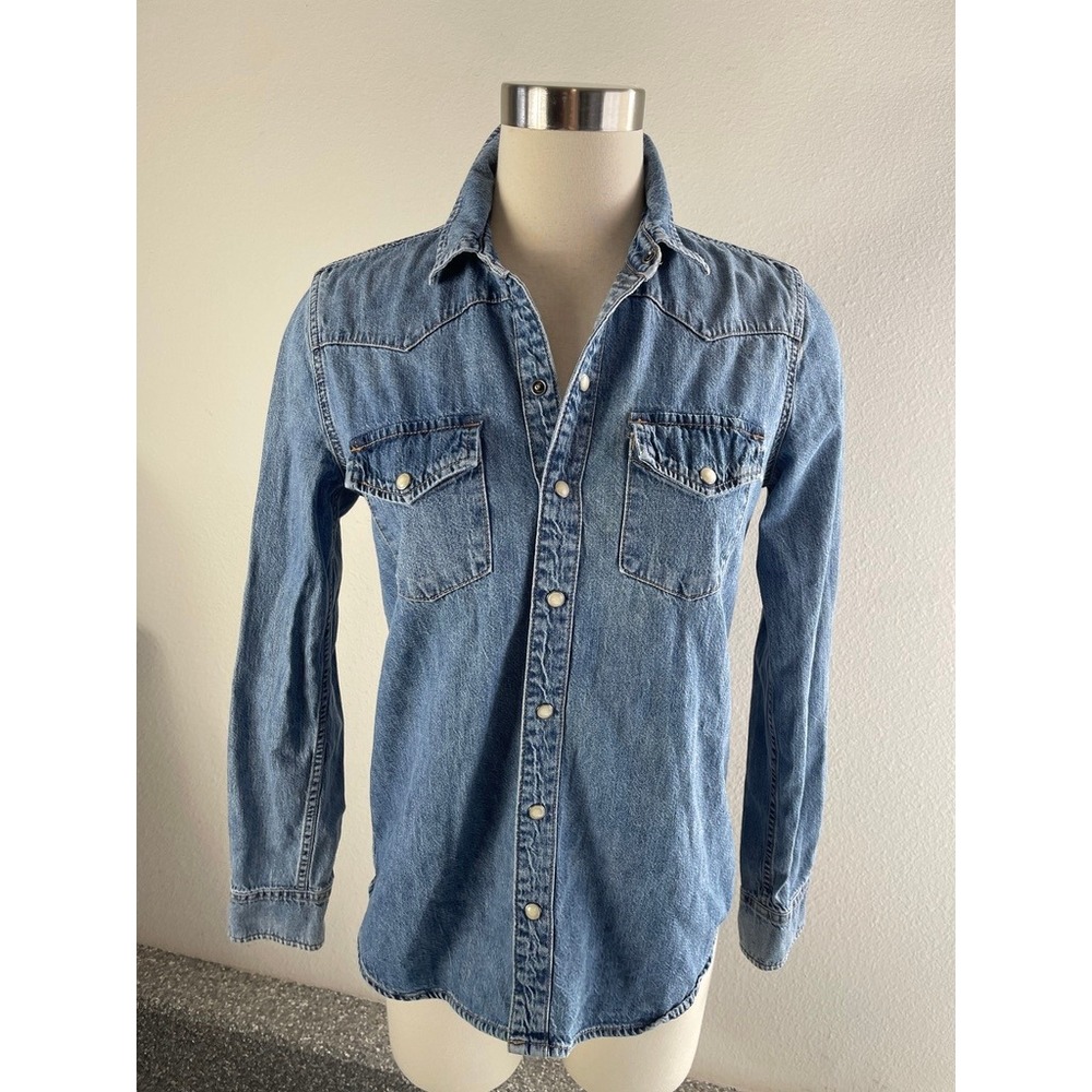 Lucky Brand Womens Small Denim Westernโ Shirt Pearl Snap Long Sleeve Top